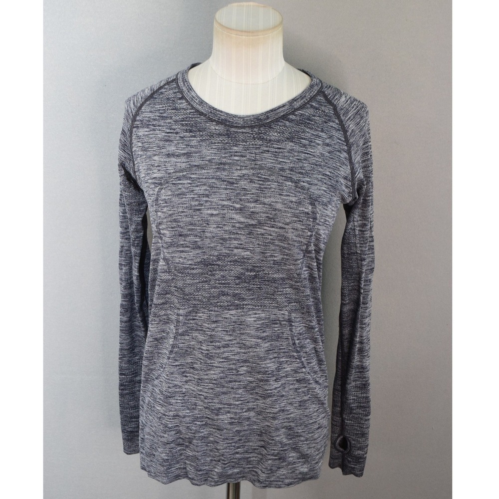 Lululemon Swiftly Tech Long Sleeve Size 8 Gray White Space Dye Top Workout